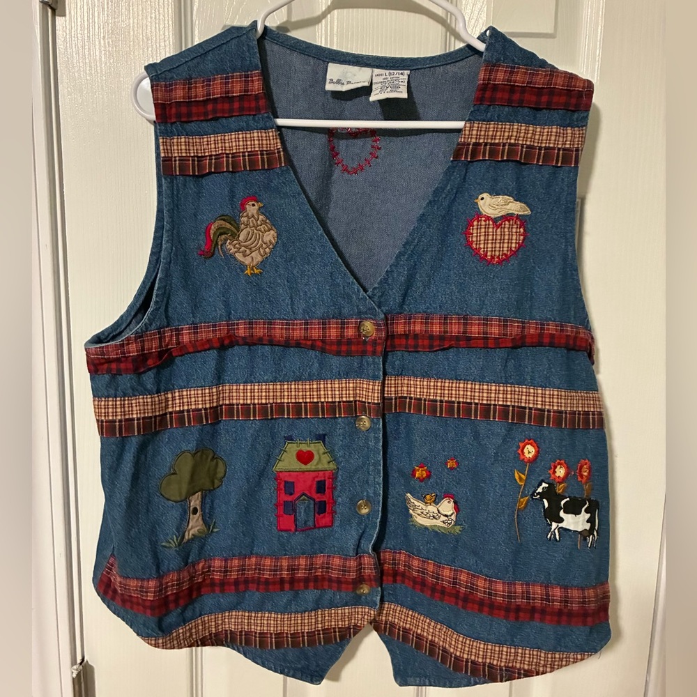 Bobbie Brooks Denim Shirt Vest with Red Embroidery